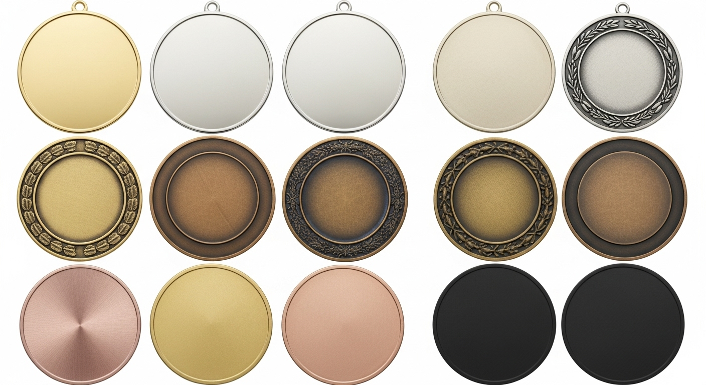 Comparison of soft enamel and hard enamel medals showing different finishes and textures