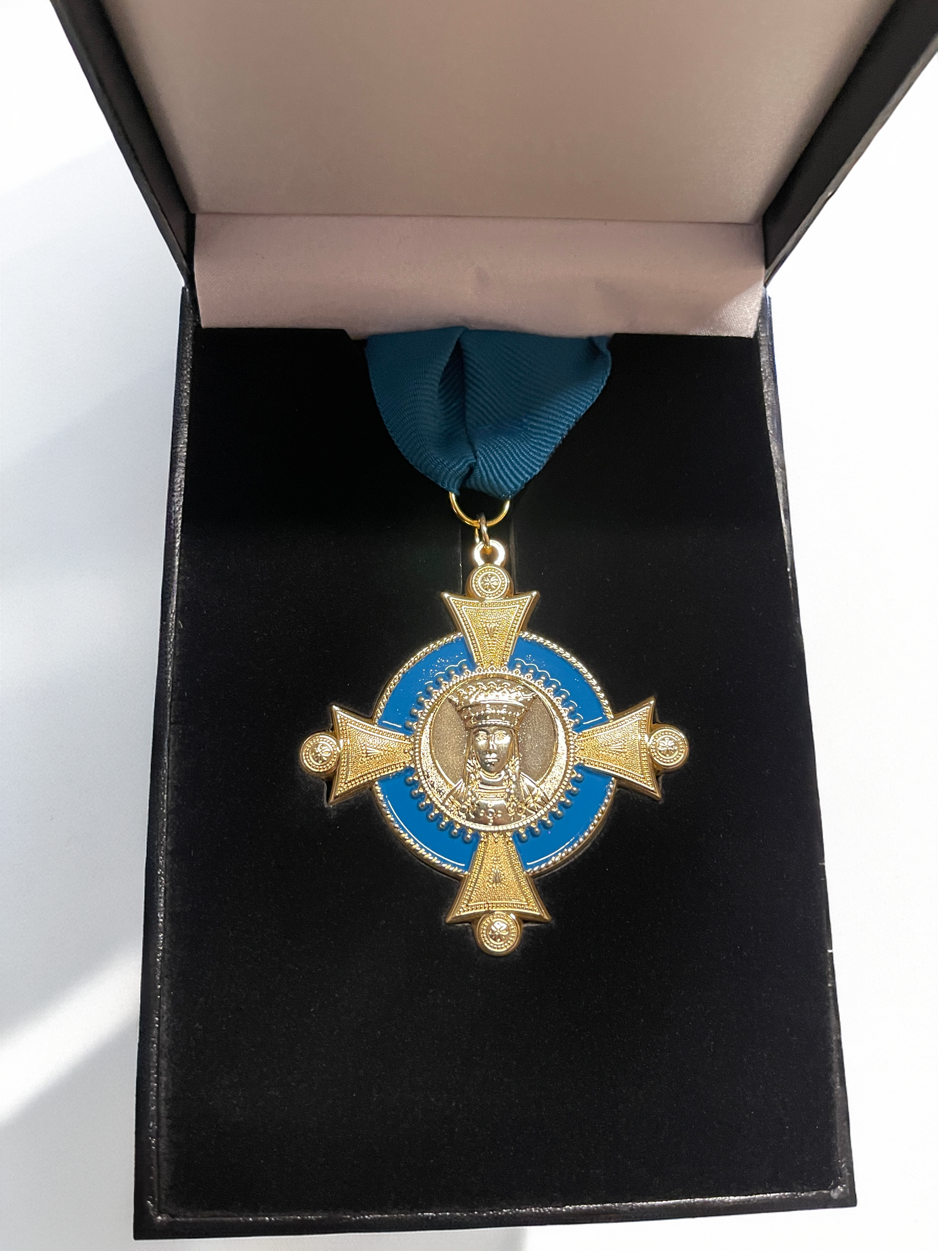Medal of Saint Theodora - Custom Religious Byzantine Medal with Gold Plating and Blue Enamel
